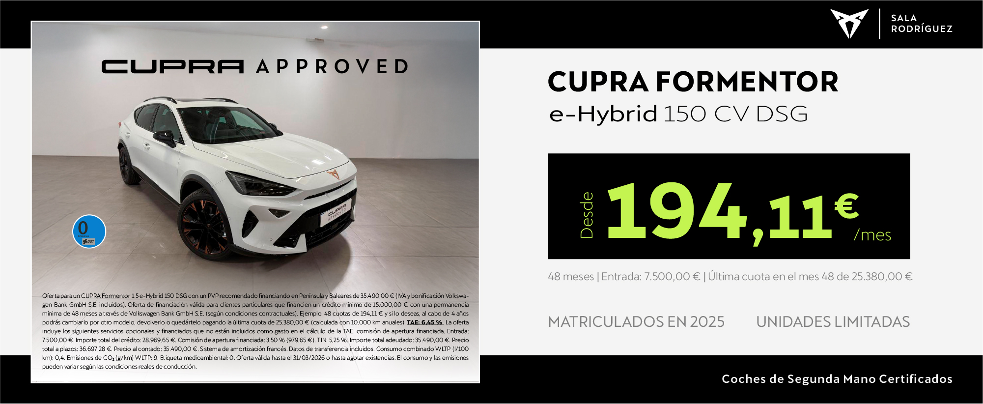 ¡Liquidación! CUPRA Formentor hibrido desde 194,11€/mes*